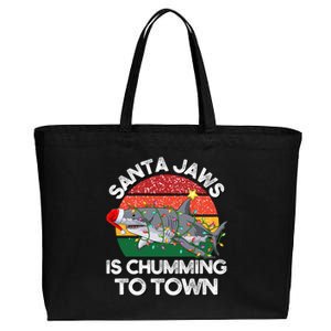 Funny Santa Jaws Shark Christmas Lights Sharkmas Xmas Retro Cotton Canvas Jumbo Tote