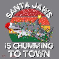 Funny Santa Jaws Shark Christmas Lights Sharkmas Xmas Retro Womens T-Shirt