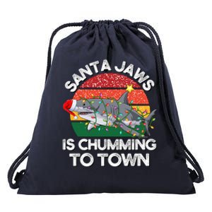 Funny Santa Jaws Shark Christmas Lights Sharkmas Xmas Retro Drawstring Bag