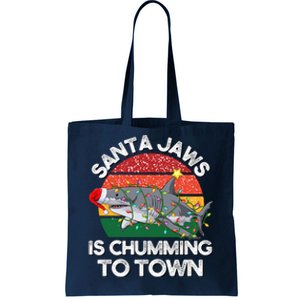 Funny Santa Jaws Shark Christmas Lights Sharkmas Xmas Retro Tote Bag