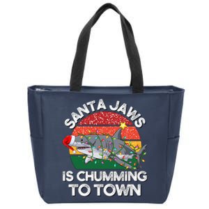 Funny Santa Jaws Shark Christmas Lights Sharkmas Xmas Retro Zip Tote Bag