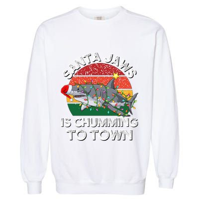 Funny Santa Jaws Shark Christmas Lights Sharkmas Xmas Retro Garment-Dyed Sweatshirt