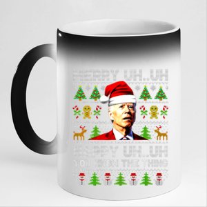 Funny Santa Joe Biden Merry Uh Uh Christmas Ugly Sweater 11oz Black Color Changing Mug