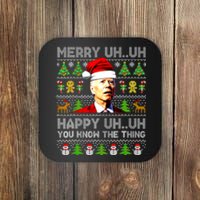 Funny Santa Joe Biden Merry Uh Uh Christmas Ugly Sweater Coaster