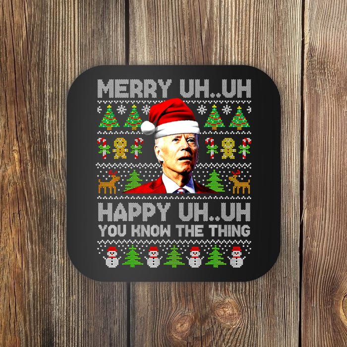 Funny Santa Joe Biden Merry Uh Uh Christmas Ugly Sweater Coaster