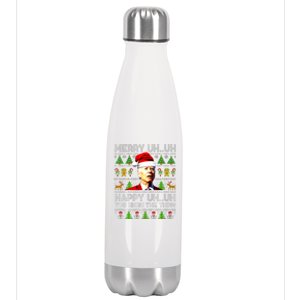 Funny Santa Joe Biden Merry Uh Uh Christmas Ugly Sweater Stainless Steel Insulated Water Bottle