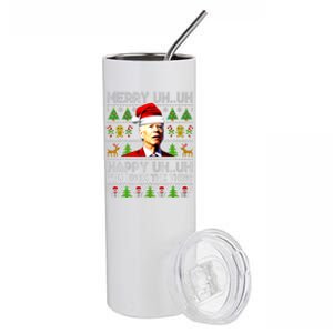 Funny Santa Joe Biden Merry Uh Uh Christmas Ugly Sweater Stainless Steel Tumbler