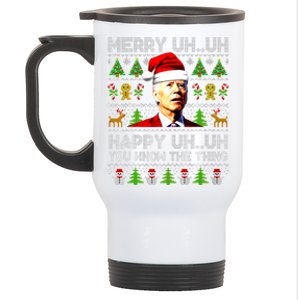 Funny Santa Joe Biden Merry Uh Uh Christmas Ugly Sweater Stainless Steel Travel Mug