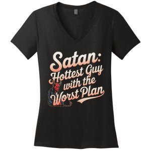 Funny Satan Jokes Religious Jesus Christian Believer Women's V-Neck T-Shirt