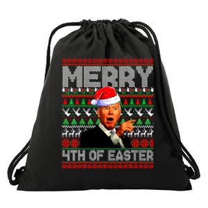 Funny Santa Joe Biden Merry 4th Of Easter Ugly Christmas Drawstring Bag