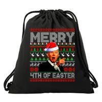 Funny Santa Joe Biden Merry 4th Of Easter Ugly Christmas Drawstring Bag