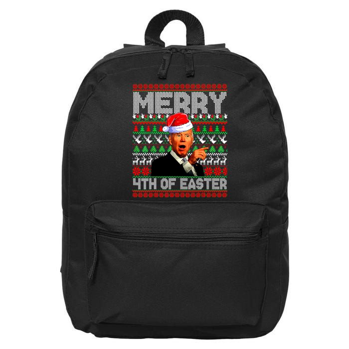 Funny Santa Joe Biden Merry 4th Of Easter Ugly Christmas 16 in Basic Backpack