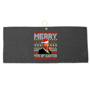 Funny Santa Joe Biden Merry 4th Of Easter Ugly Christmas Large Microfiber Waffle Golf Towel