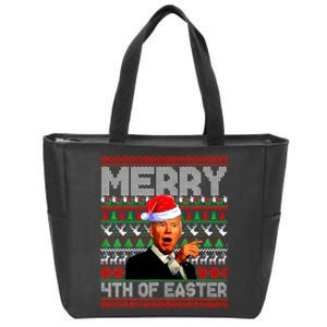 Funny Santa Joe Biden Merry 4th Of Easter Ugly Christmas Zip Tote Bag