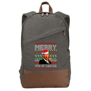 Funny Santa Joe Biden Merry 4th Of Easter Ugly Christmas Cotton Canvas Backpack