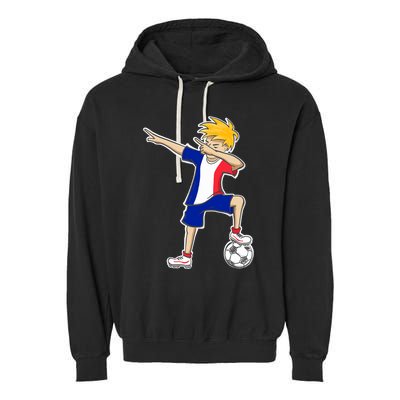 France Soccer Jersey Dabbing Boy French Flag Garment-Dyed Fleece Hoodie