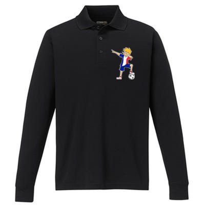 France Soccer Jersey Dabbing Boy French Flag Performance Long Sleeve Polo