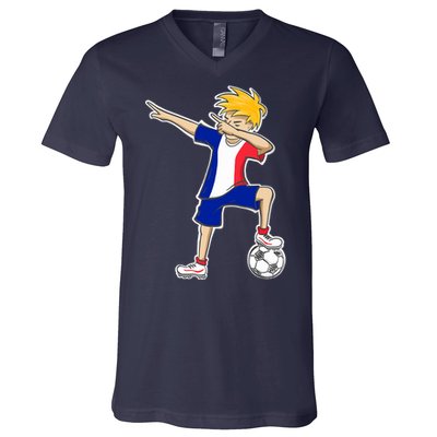 France Soccer Jersey Dabbing Boy French Flag V-Neck T-Shirt