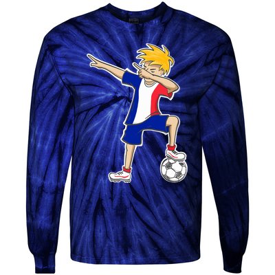 France Soccer Jersey Dabbing Boy French Flag Tie-Dye Long Sleeve Shirt