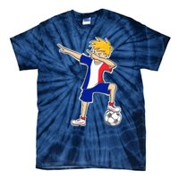 France Soccer Jersey Dabbing Boy French Flag Tie-Dye T-Shirt