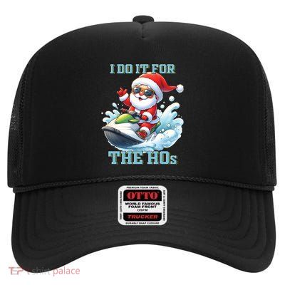 Funny Santa Jet Ski Christmas Cool Holiday Beach Vibes Fun Cute Gift High Crown Mesh Back Trucker Hat