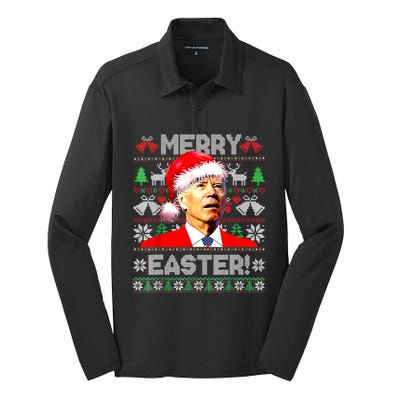 Funny Santa Joe Biden Happy Easter Ugly Christmas Sweater Great Gift Silk Touch Performance Long Sleeve Polo