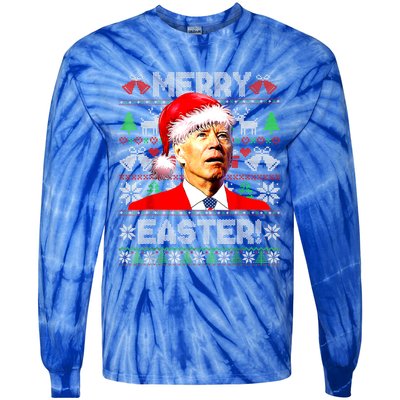 Funny Santa Joe Biden Happy Easter Ugly Christmas Sweater Great Gift Tie-Dye Long Sleeve Shirt