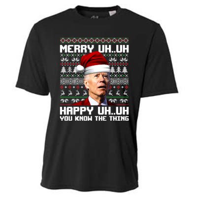 Funny Santa Joe Biden Merry Uh Uh You Know The Thing Ugly Christmas Sweater Cooling Performance Crew T-Shirt