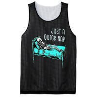 Funny Skeleton Just A Quick Nap Halloween Tired Exhausted Mesh Reversible Basketball Jersey Tank