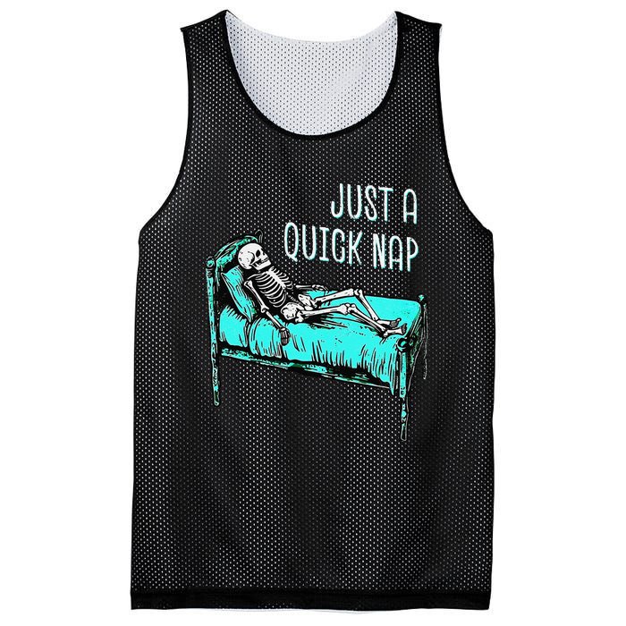 Funny Skeleton Just A Quick Nap Halloween Tired Exhausted Mesh Reversible Basketball Jersey Tank