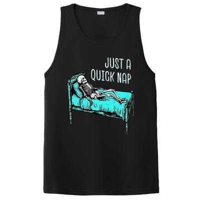 Funny Skeleton Just A Quick Nap Halloween Tired Exhausted PosiCharge Competitor Tank