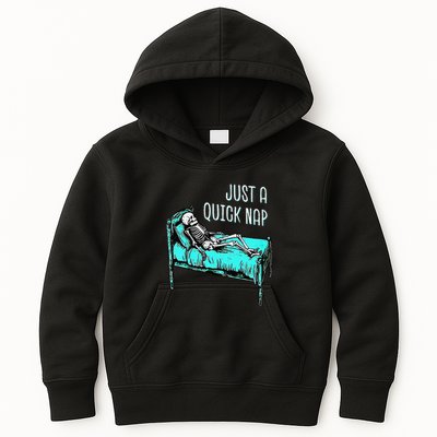 Funny Skeleton Just A Quick Nap Halloween Tired Exhausted Kids Hoodie