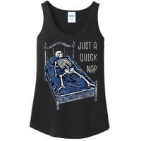 Funny Skeleton Just A Quick Nap Halloween Dead Tired Humor Ladies Essential Tank