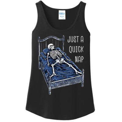 Funny Skeleton Just A Quick Nap Halloween Dead Tired Humor Ladies Essential Tank