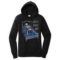 Funny Skeleton Just A Quick Nap Halloween Dead Tired Humor Women's Pullover Hoodie