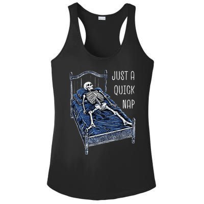 Funny Skeleton Just A Quick Nap Halloween Dead Tired Humor Ladies PosiCharge Competitor Racerback Tank