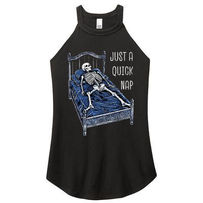 Funny Skeleton Just A Quick Nap Halloween Dead Tired Humor Women's Perfect Tri Rocker Tank