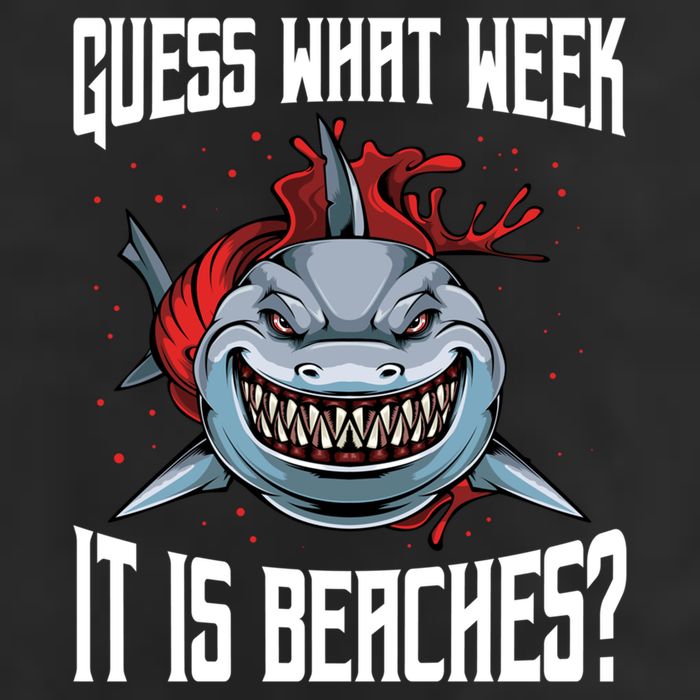 Funny Shark Joke Guess What Week It Is Sarcastic Party Beach Gift 7 Panel Mesh Trucker Snapback Hat