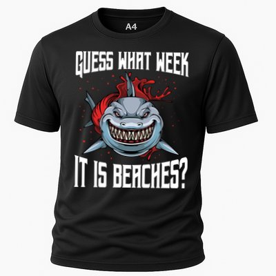 Funny Shark Joke Guess What Week It Is Sarcastic Party Beach Gift Cooling Performance Crew T-Shirt