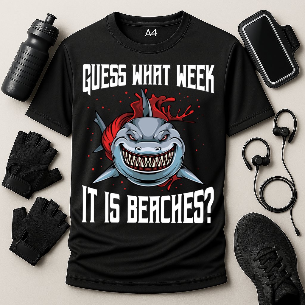 Funny Shark Joke Guess What Week It Is Sarcastic Party Beach Gift Cooling Performance Crew T-Shirt
