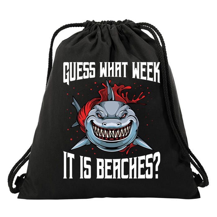 Funny Shark Joke Guess What Week It Is Sarcastic Party Beach Gift Drawstring Bag