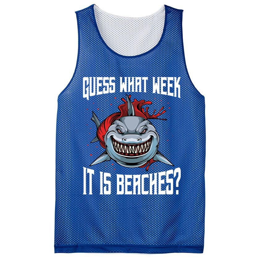 Funny Shark Joke Guess What Week It Is Sarcastic Party Beach Gift Mesh Reversible Basketball Jersey Tank