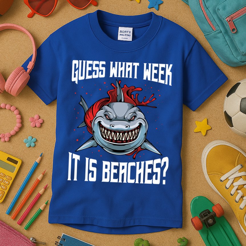 Funny Shark Joke Guess What Week It Is Sarcastic Party Beach Gift Kids T-Shirt