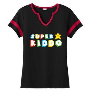 Funny Super Kiddo Humor Gaming Lovers Ladies Halftime Notch Neck Tee