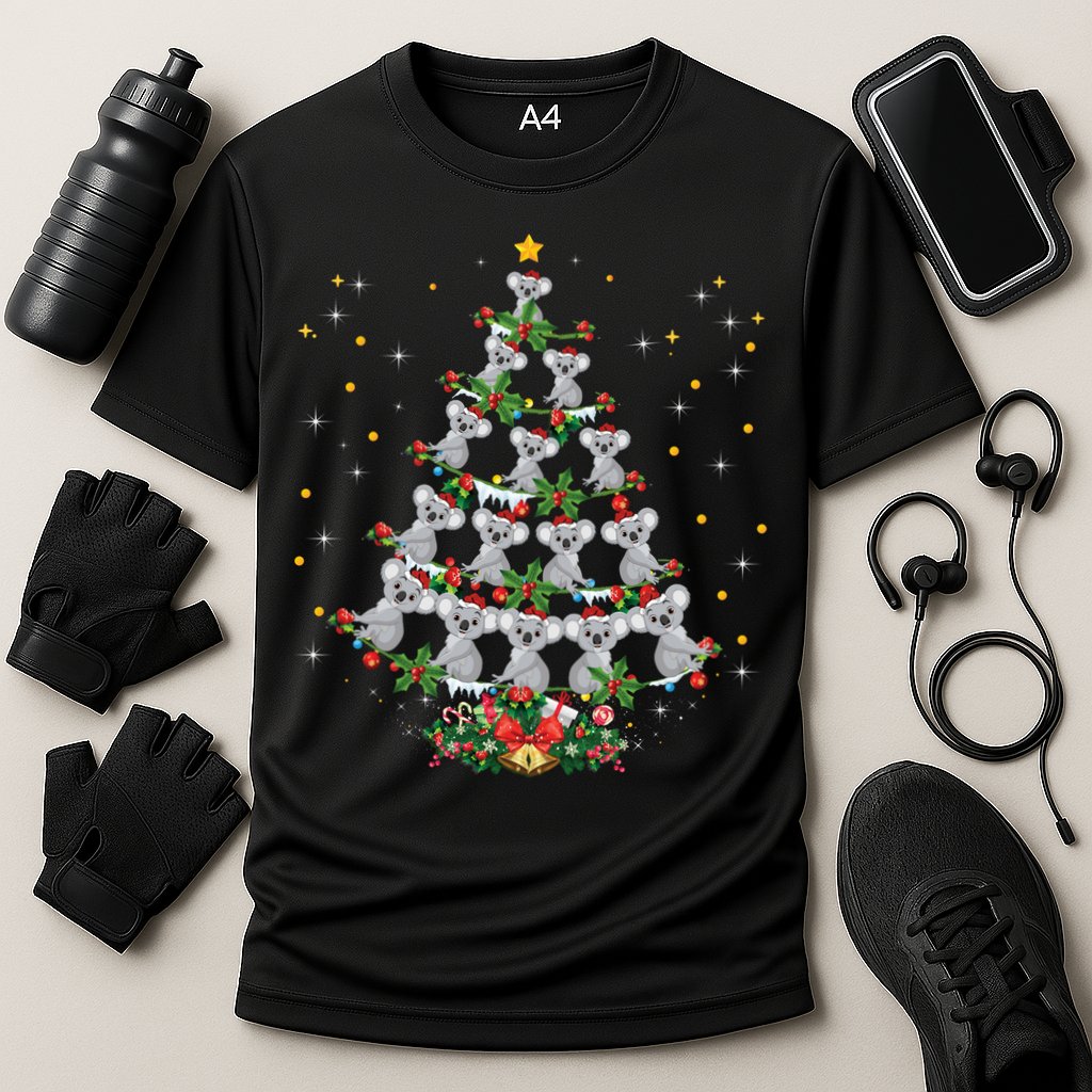 Funny Santa Koala Xmas Gift Koala Christmas Tree Long Sleeve Cooling Performance Crew T-Shirt
