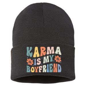 funny saying Karma Is My Boyfriend Sustainable Knit Beanie