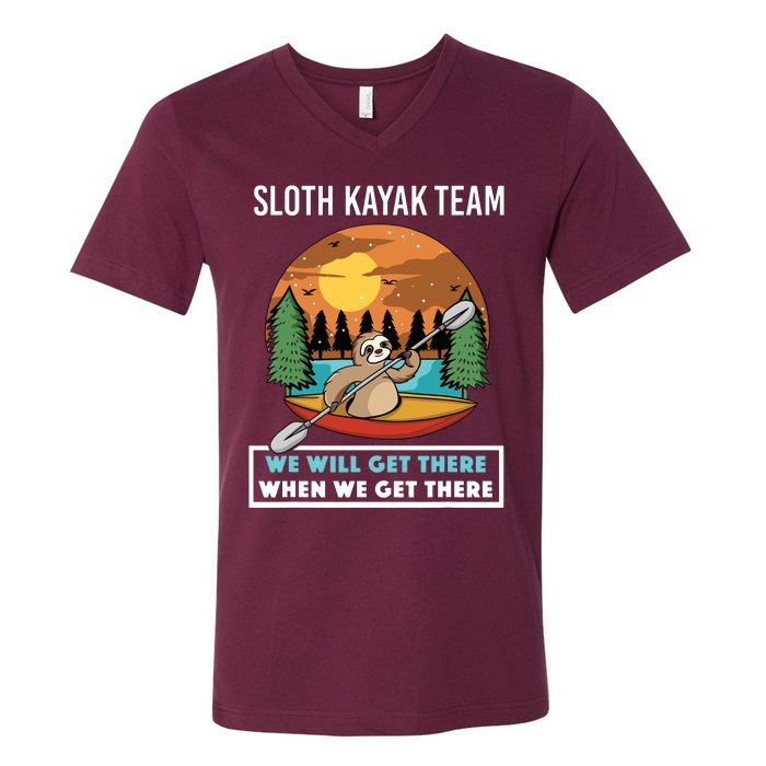 Funny Sloth Kayaking Art Fo Kayaker Crew V-Neck T-Shirt