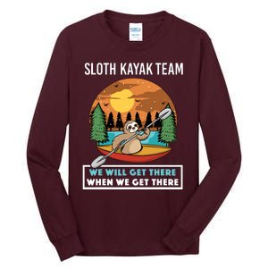 Funny Sloth Kayaking Art Fo Kayaker Crew Tall Long Sleeve T-Shirt