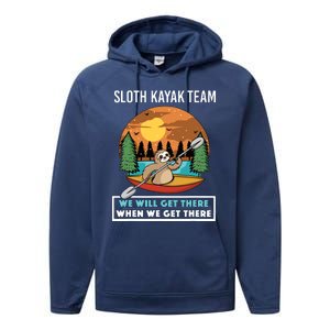 Funny Sloth Kayaking Art Fo Kayaker Crew Performance Fleece Hoodie