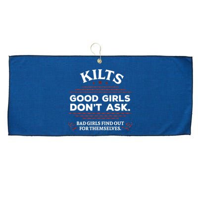 Funny Scottish Kilts Good Girl Don't Ask Scotland Large Microfiber Waffle Golf Towel